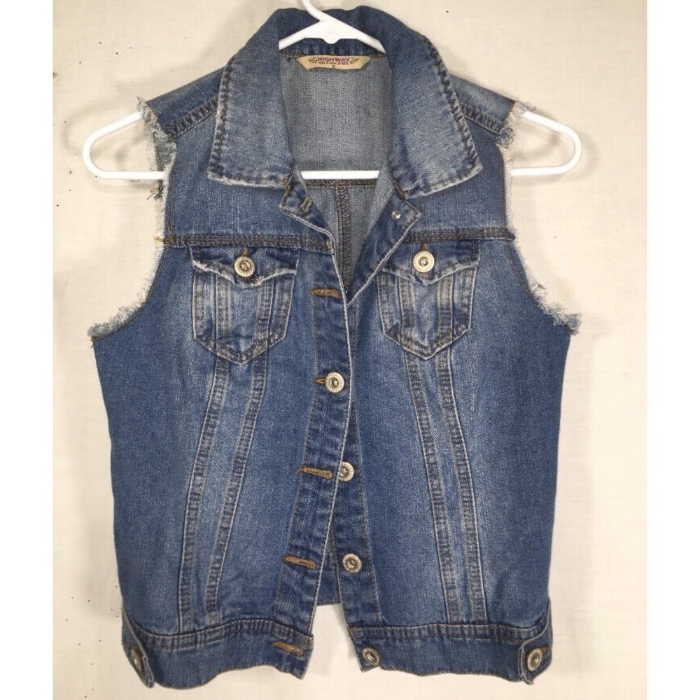 HIGHWAY JEANS Women's Vest Denim Frayed Size small